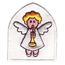 Andělíček s trumpetkou vánoční ozdobička, ale i nášivka