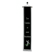 Smuteční stuha s křížem a lístečky