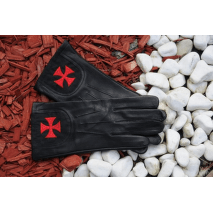 Templářské rukavice z kůže s výšivkou