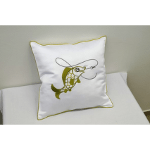 Vyšívaný saténový polštářek 40x40 rybářský motiv