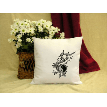 Vyšívaný saténový polštářek - motiv drak jing jang_černý