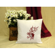 Vyšívaný saténový polštářek - motiv drak jing jang_červený