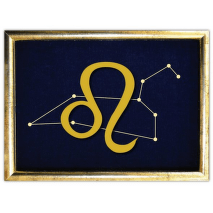 Vyšívané znamení zvěrokruhu v rámečku 13x18 cm - lev