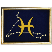 Vyšívané znamení zvěrokruhu v rámečku 13x18 cm - ryby