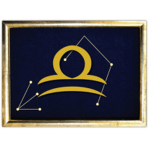 Vyšívané znamení zvěrokruhu v rámečku 13x18 cm - vahy