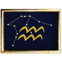 Vyšívané znamení zvěrokruhu v rámečku 13x18 cm - vodnář