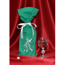 Vyšívaný vánoční látkový pytlík na víno - motiv stromeček