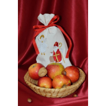 Vyšívaný mikulášský látkový pytlík střední 20x35 cm - motiv anděl s mikulášem