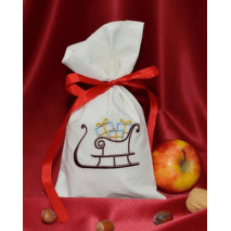 Vyšívaný vánoční látkový pytlík malý 16x25 - motiv saně