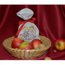 Vyšívaný vánoční látkový pytlík malý 16x25 cm - motiv zvonky