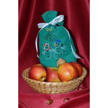 Vyšívaný vánoční látkový pytlík střední 20x35 cm - motiv sněhuláci