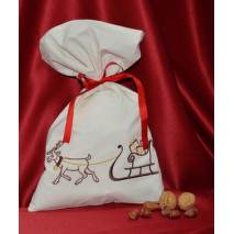 Vyšívaný vánoční látkový pytlík velký 28x45 cm - motiv sob  a saně