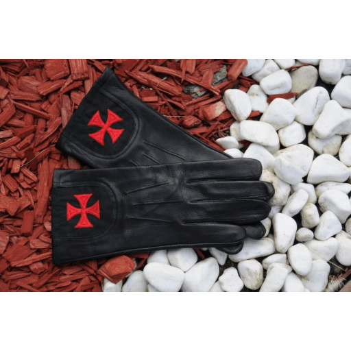 Templářské rukavice z kůže s výšivkou