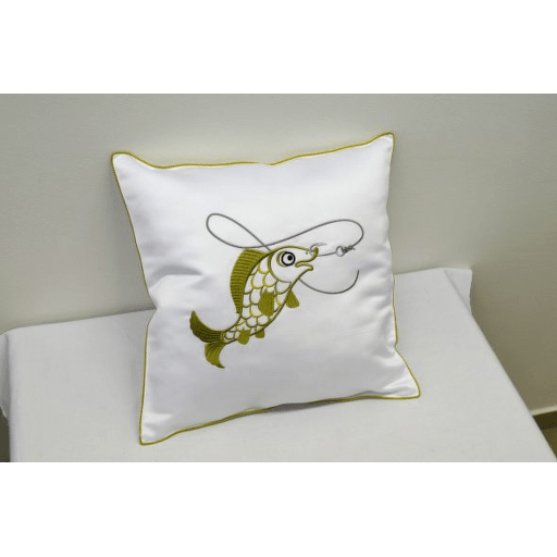 Vyšívaný saténový polštářek 40x40 rybářský motiv