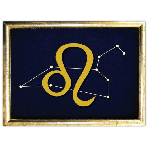 Vyšívané znamení zvěrokruhu v rámečku 13x18 cm - lev