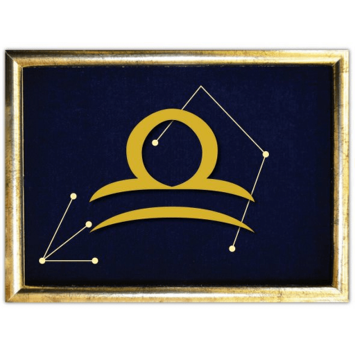 Vyšívané znamení zvěrokruhu v rámečku 13x18 cm - vahy