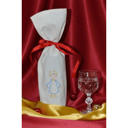 Vyšívaný mikulášský látkový pytlík na víno - motiv anděl