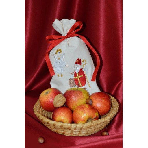 Vyšívaný mikulášský látkový pytlík střední 20x35 cm - motiv anděl s mikulášem