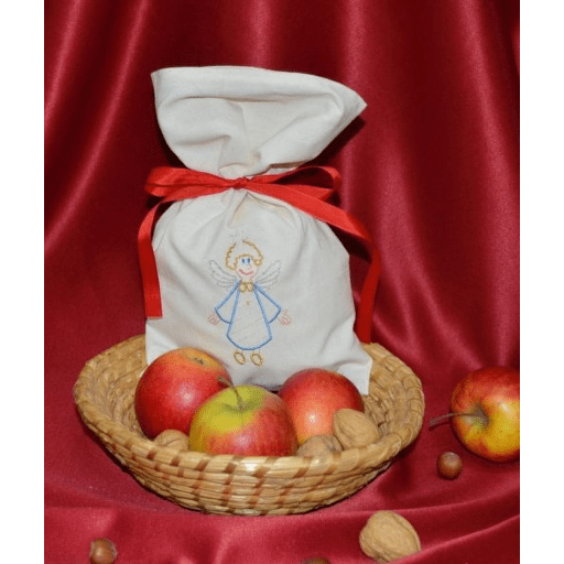 Vyšívaný mikulášský látkový pytlík střední 20x35 cm - motiv anděl