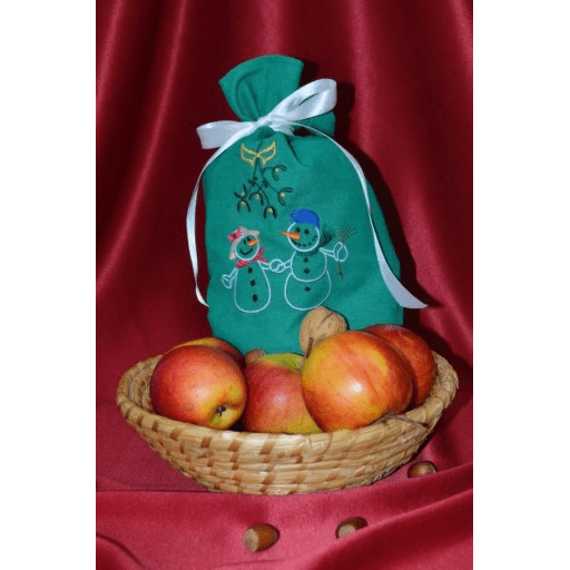 Vyšívaný vánoční látkový pytlík střední 20x35 cm - motiv sněhuláci